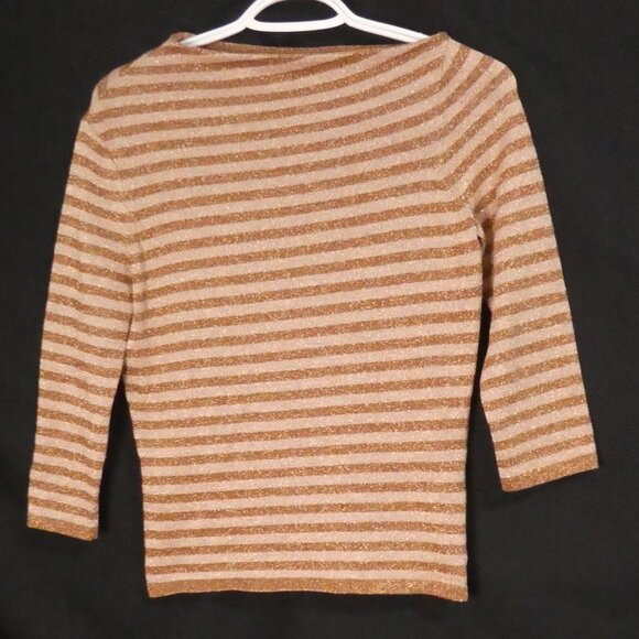 JESSICA | small | Chic Sparkling Beige and Gold Striped Top - Picture 1 of 16